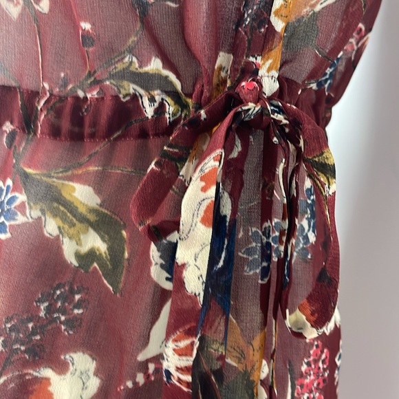 Zara Basic Maroon Floral Semi Sheer Long Cardigan Length Blouse. Size XS - Picture 8 of 16